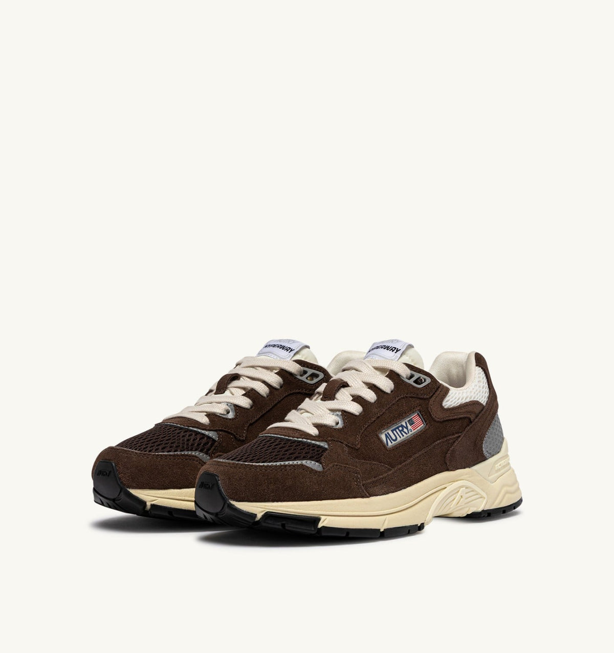 AUTRY HYPERWAY SNEAKERS IN MARSHMALLOW AND TERRACOTTA SUEDE AND MESH