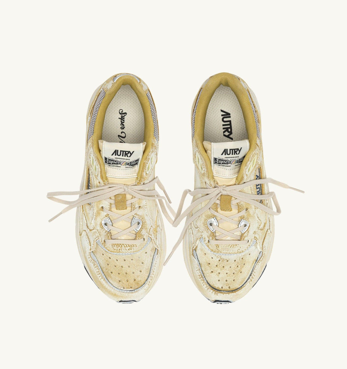 AUTRY HYPERWAY SUPER VINTAGE SNEAKERS IN YELLOW AND SILVER SUEDE