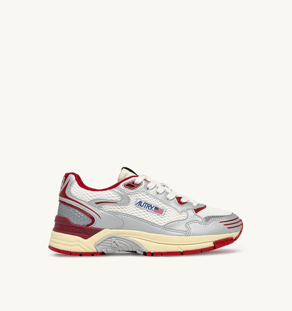 AUTRY HYPERWAY SNEAKERS IN WHITE SILVER AND RED SYNTHETIC LEATHER AND MESH