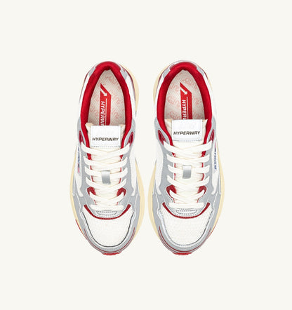 AUTRY HYPERWAY SNEAKERS IN WHITE SILVER AND RED SYNTHETIC LEATHER AND MESH