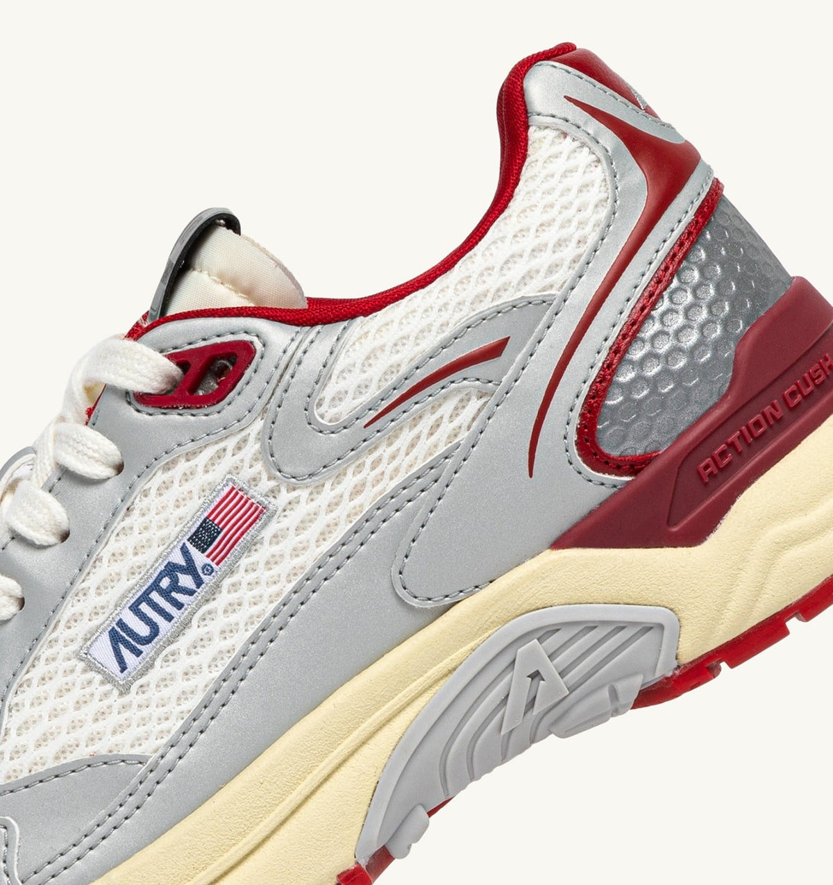 AUTRY HYPERWAY SNEAKERS IN WHITE SILVER AND RED SYNTHETIC LEATHER AND MESH