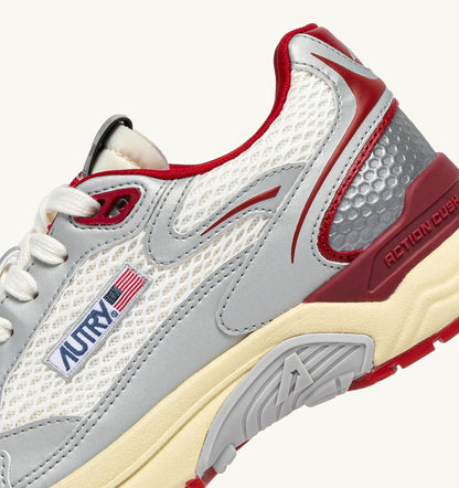 AUTRY HYPERWAY SNEAKERS IN WHITE SILVER AND RED SYNTHETIC LEATHER AND MESH