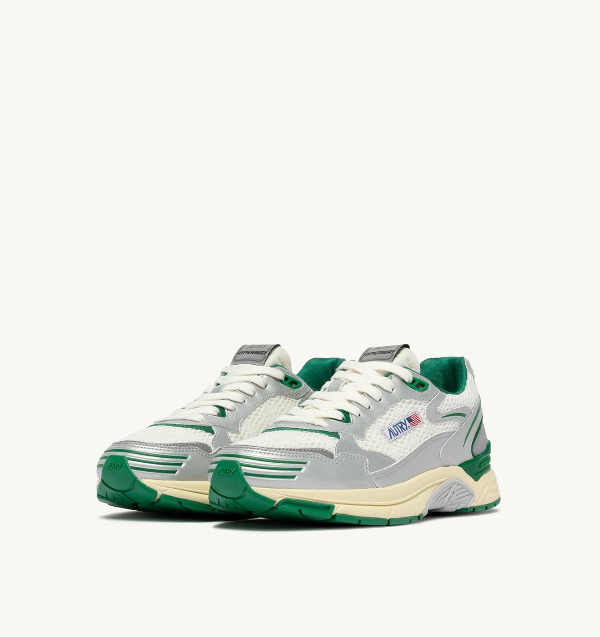 AUTRY HYPERWAY SNEAKERS IN WHITE SILVER AND AMAZON SYNTHETIC LEATHER AND MESH