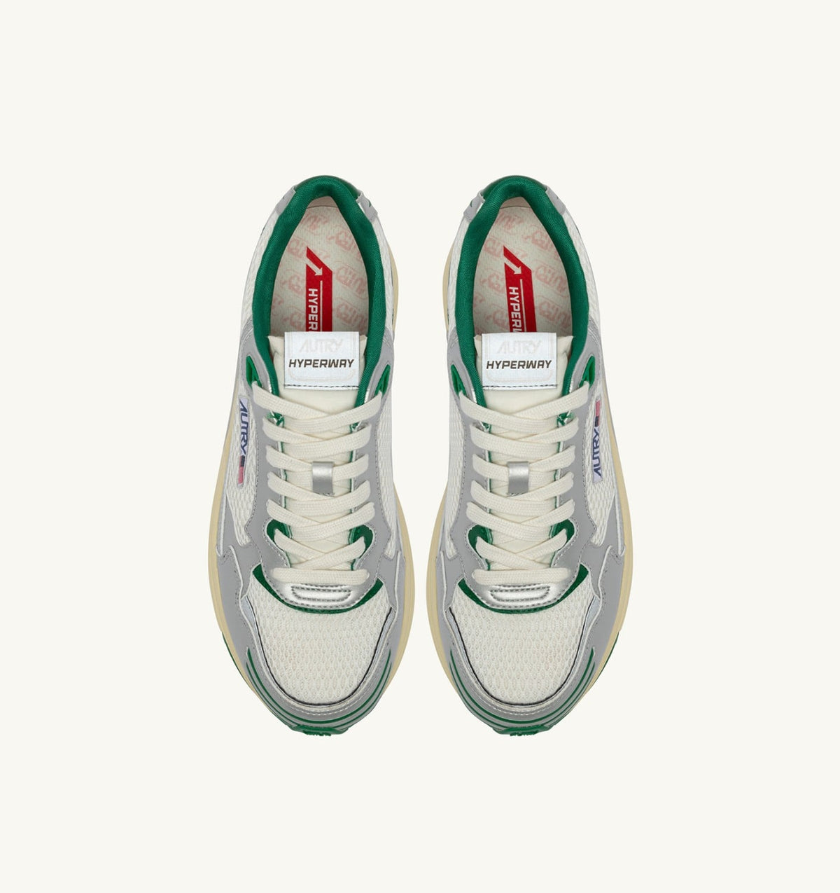 AUTRY HYPERWAY SNEAKERS IN WHITE SILVER AND AMAZON SYNTHETIC LEATHER AND MESH