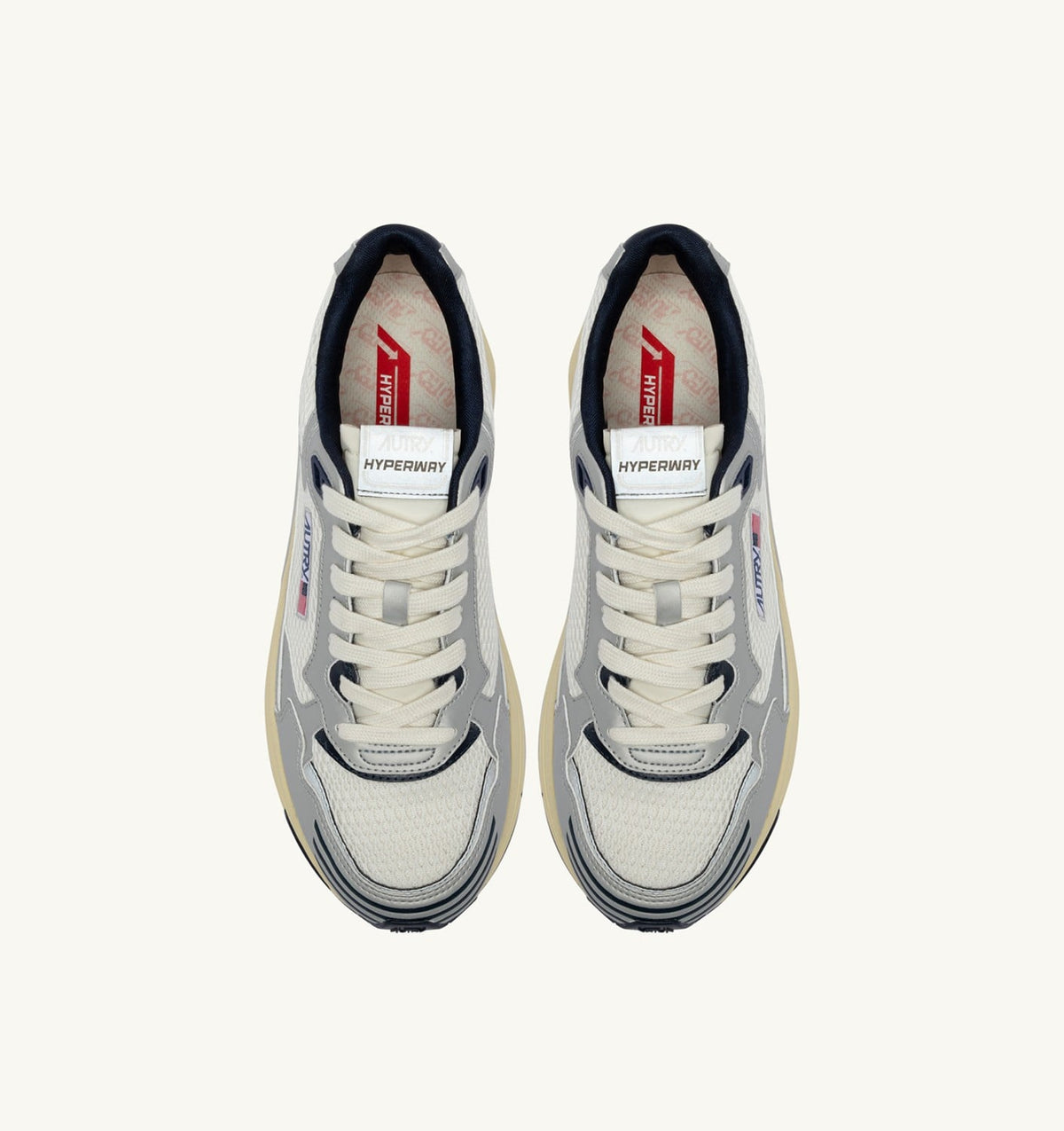 AUTRY HYPERWAY SNEAKERS IN WHITE SILVER AND SPACE SYNTHETIC LEATHER AND MESH