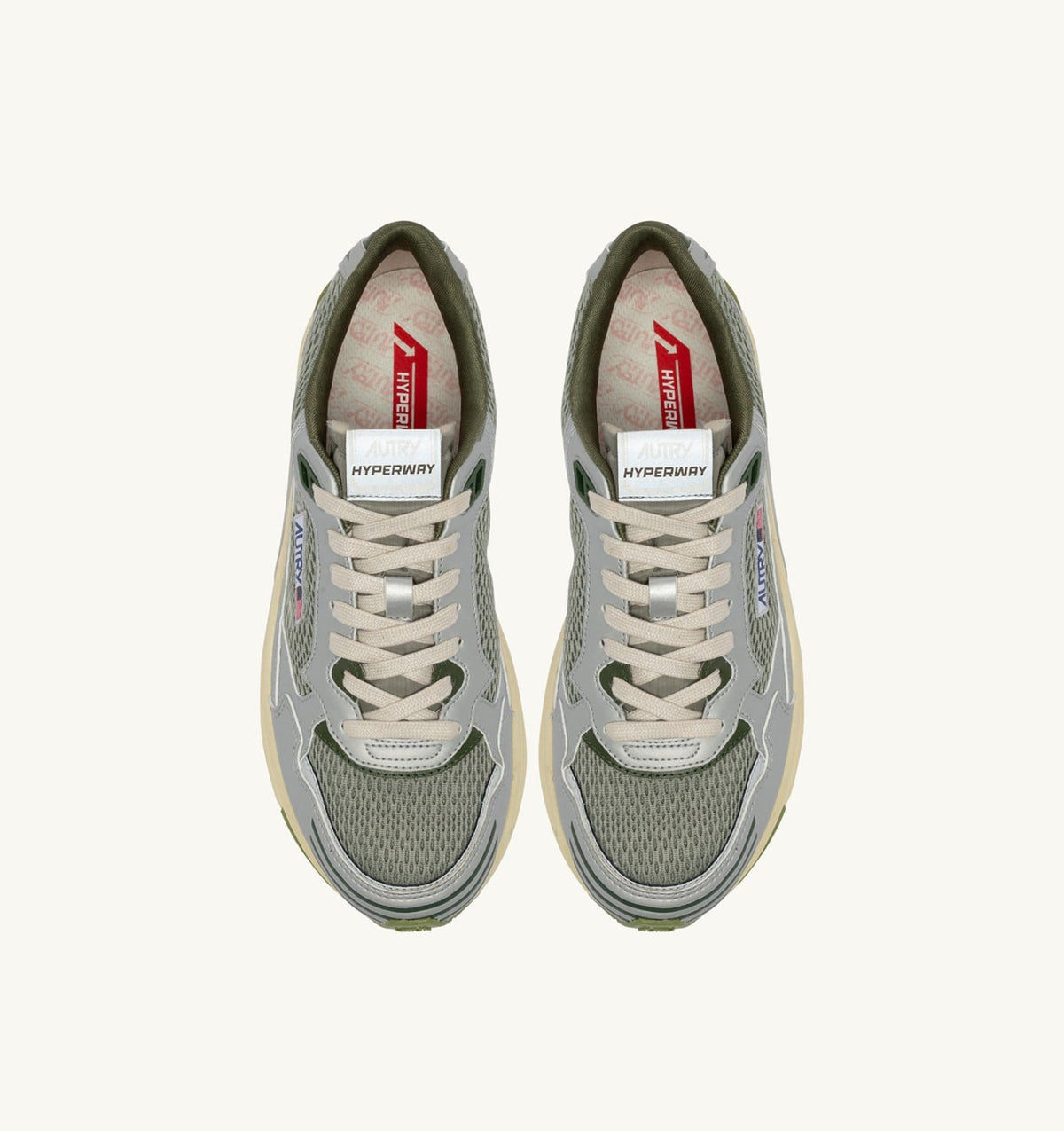 AUTRY HYPERWAY SNEAKERS IN SILVER SEA GRASS AND CYPRESS SYNTHETIC LEATHER AND MESH