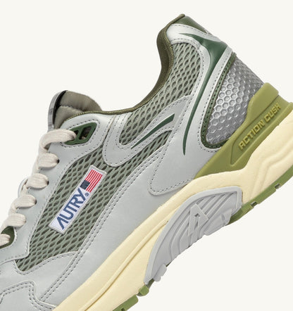 AUTRY HYPERWAY SNEAKERS IN SILVER SEA GRASS AND CYPRESS SYNTHETIC LEATHER AND MESH