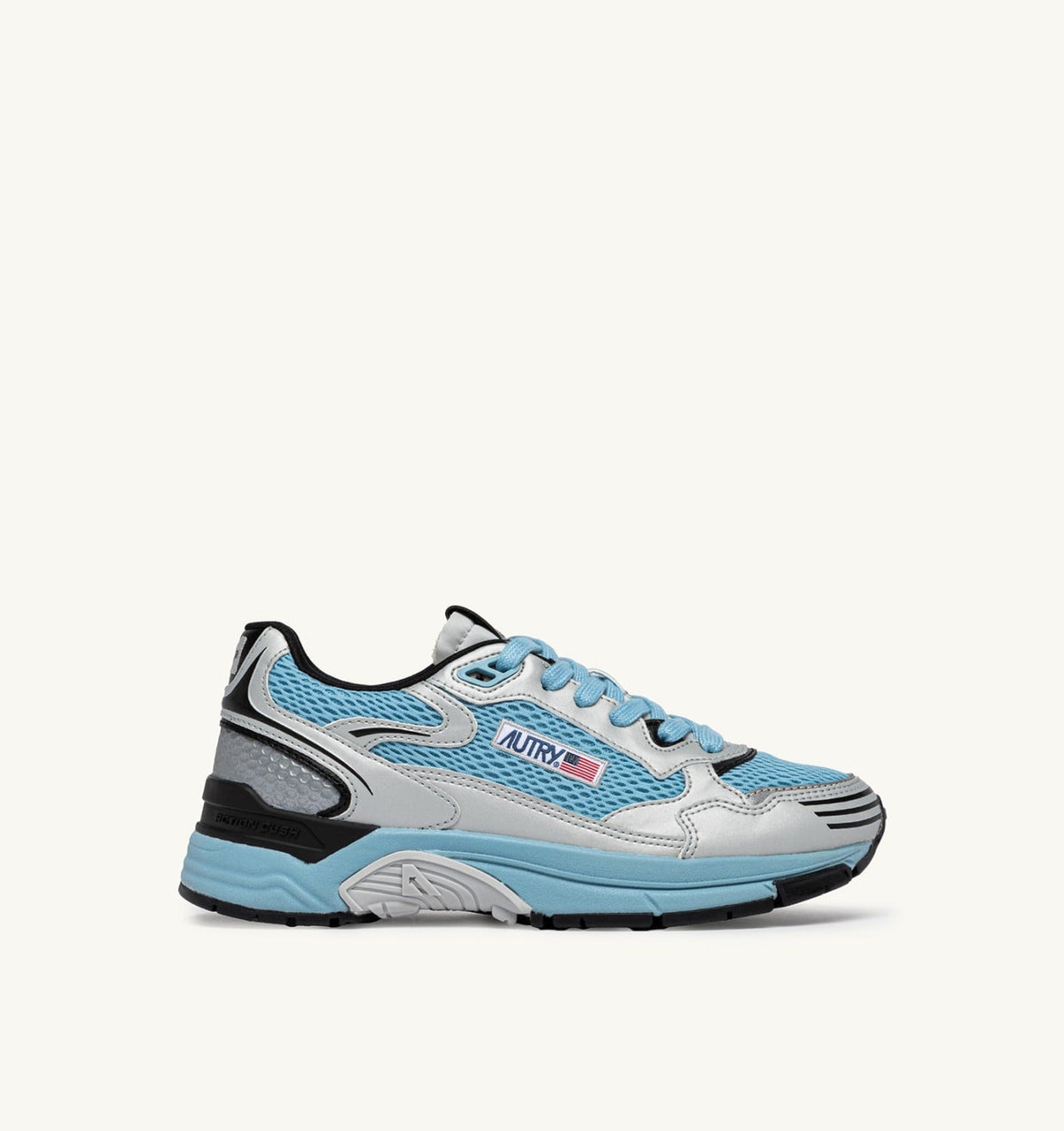 AUTRY HYPERWAY SNEAKERS IN SILVER BLACK AND FORGET ME NOT SYNTHETIC LEATHER AND MESH