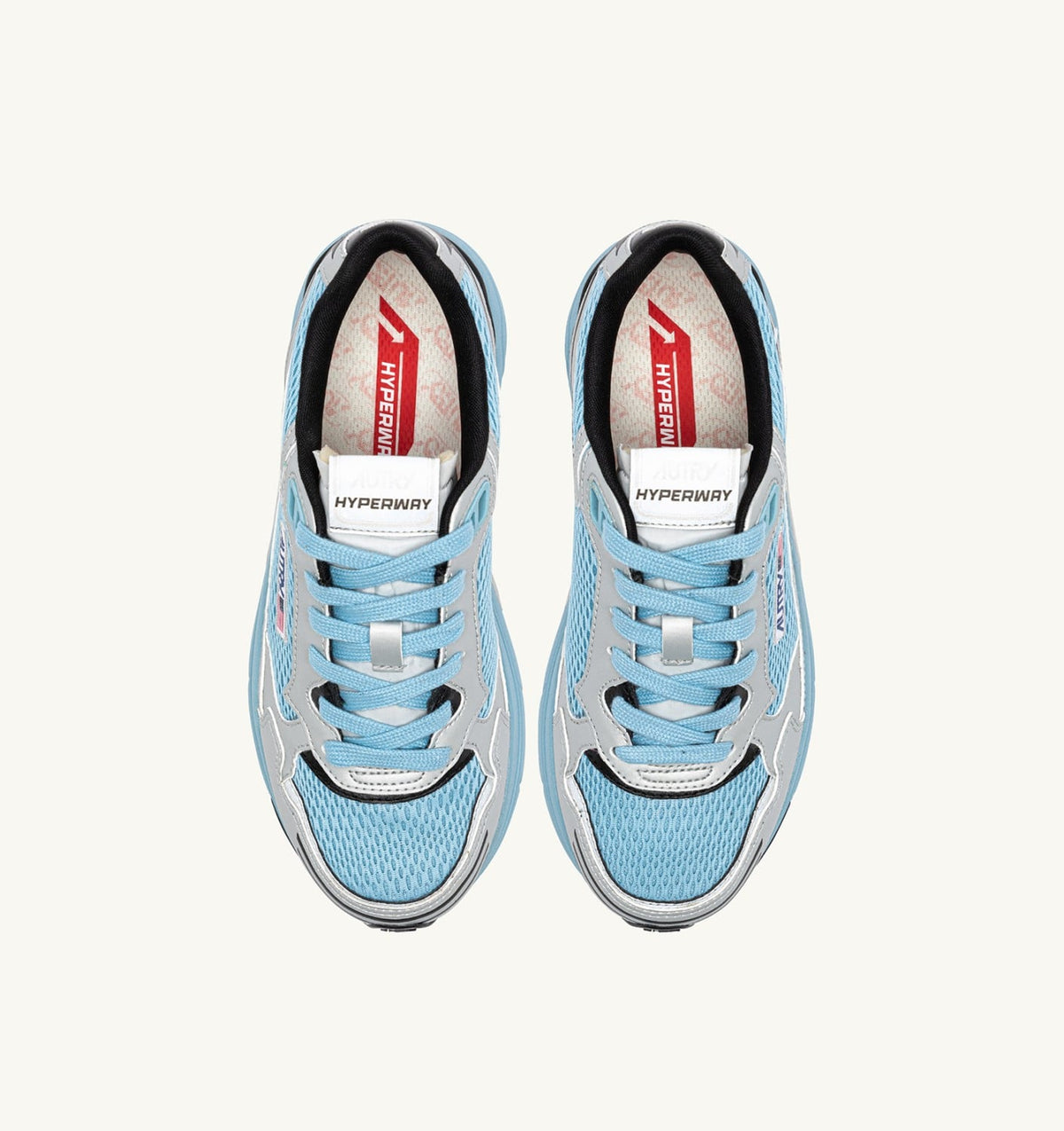 AUTRY HYPERWAY SNEAKERS IN SILVER BLACK AND FORGET ME NOT SYNTHETIC LEATHER AND MESH