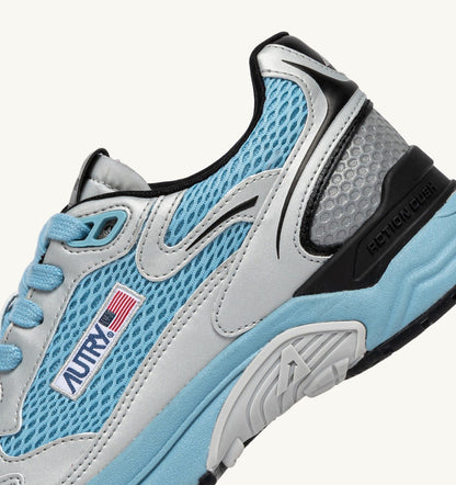 AUTRY HYPERWAY SNEAKERS IN SILVER BLACK AND FORGET ME NOT SYNTHETIC LEATHER AND MESH