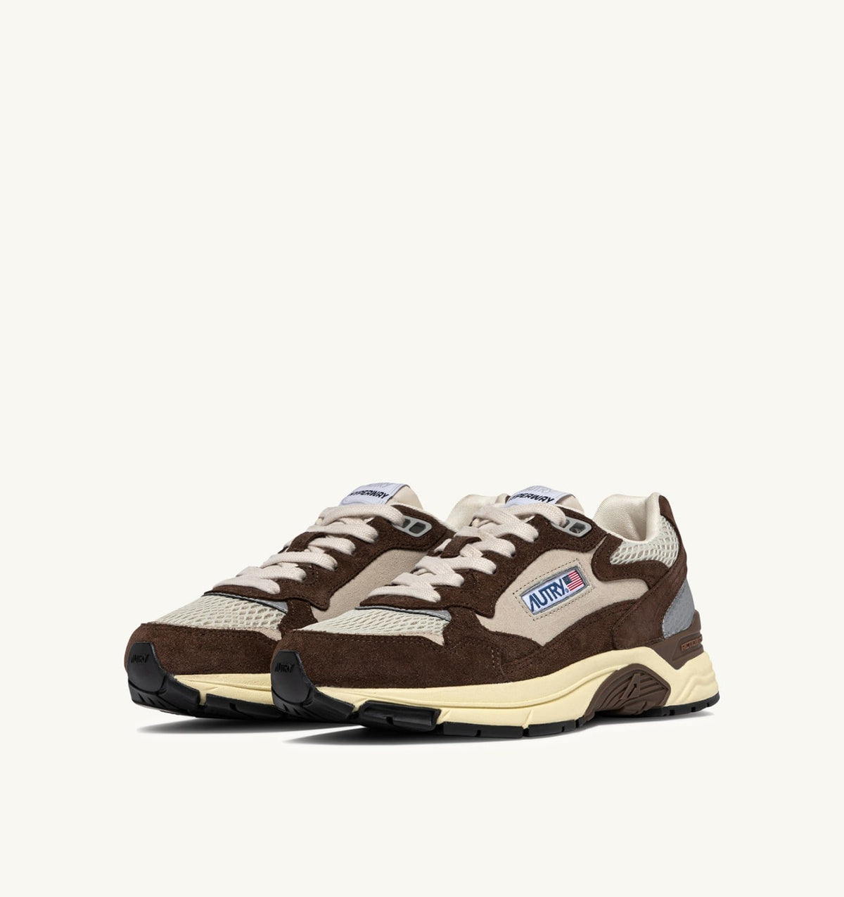 AUTRY HYPERWAY SNEAKERS IN SAND AND BRICK RED MESH AND SUEDE