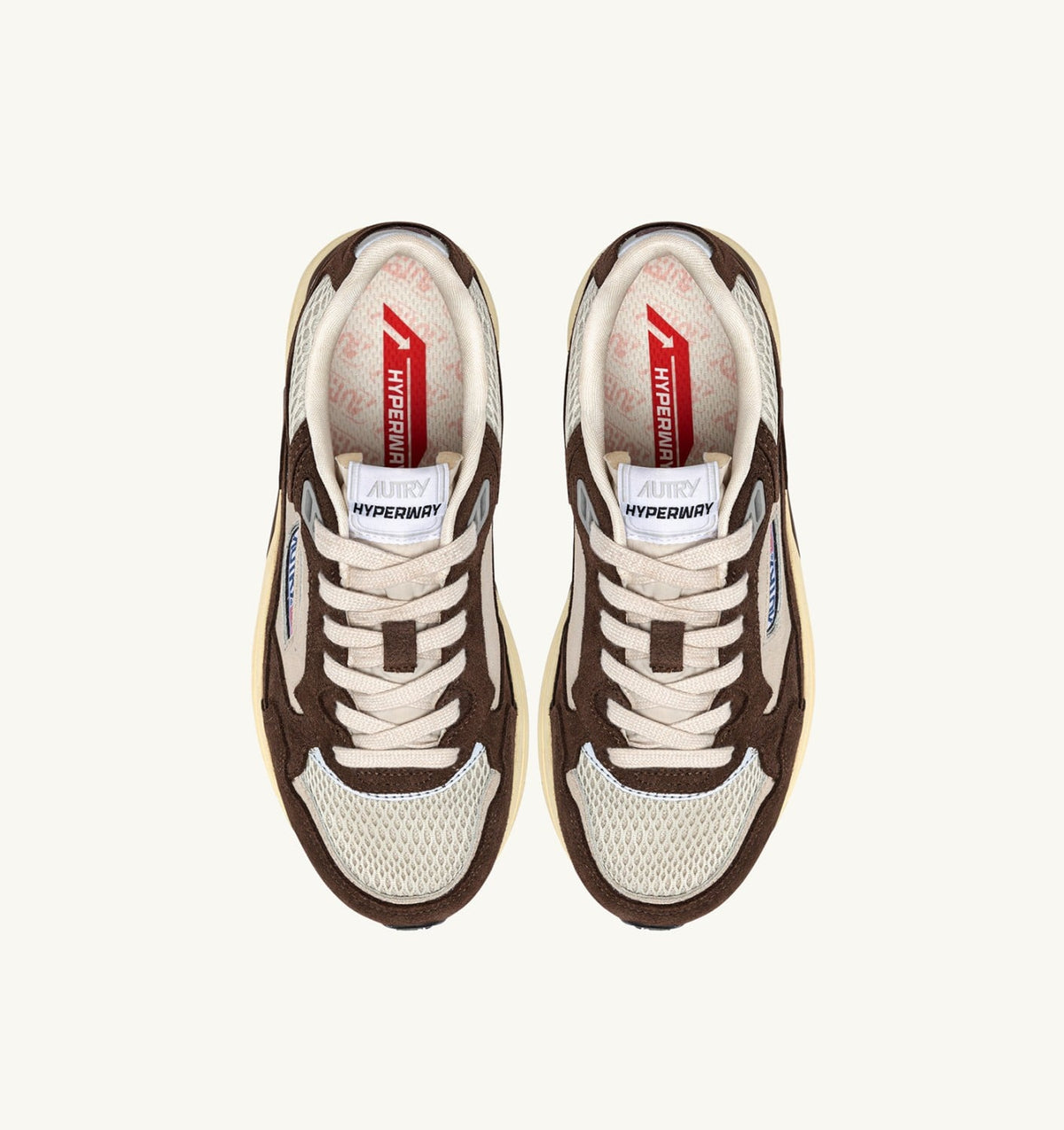 AUTRY HYPERWAY SNEAKERS IN SAND AND BRICK RED MESH AND SUEDE