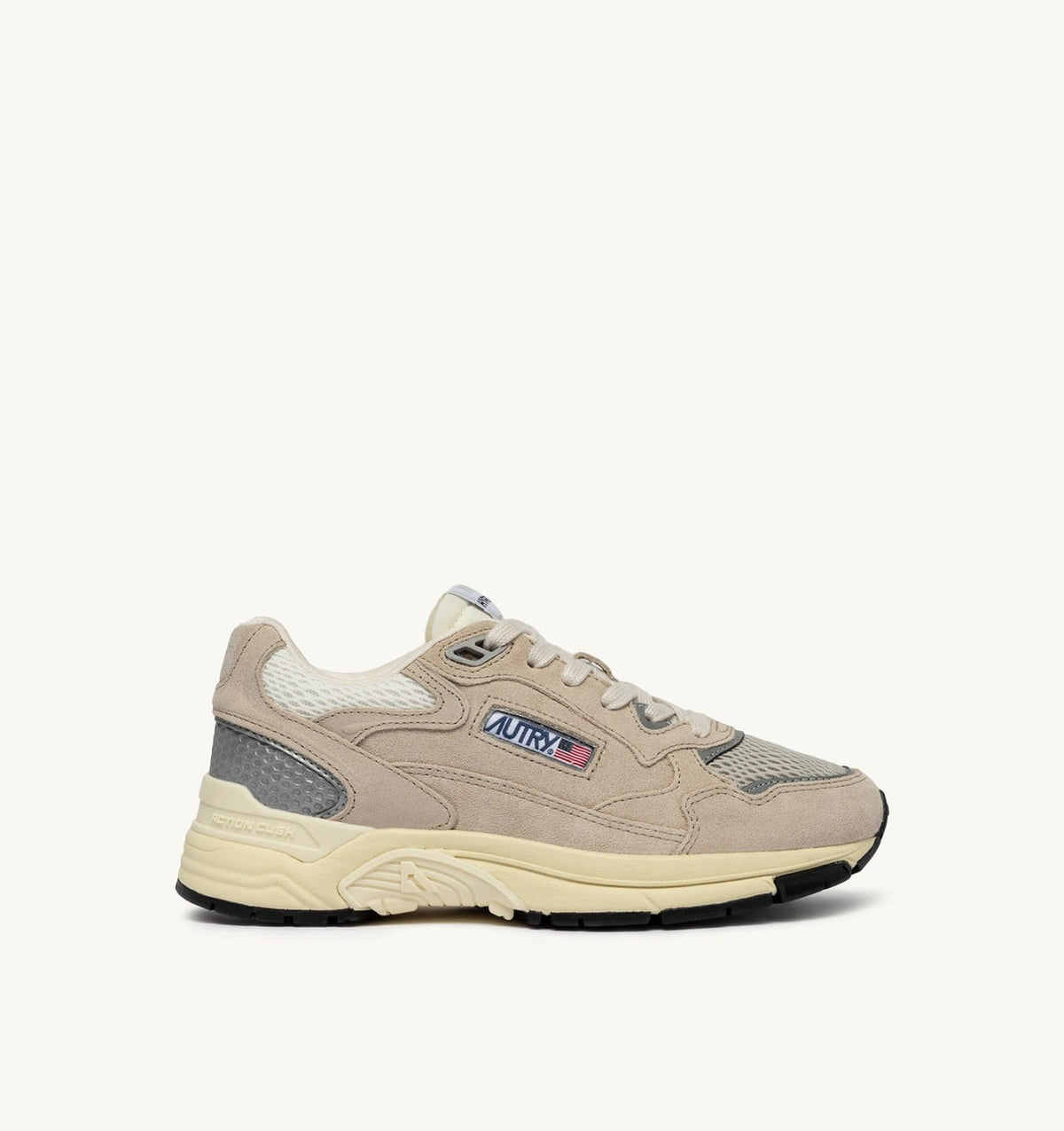 AUTRY HYPERWAY SNEAKERS IN SAND BROWN AND SILVER-TONE SUEDE AND MESH