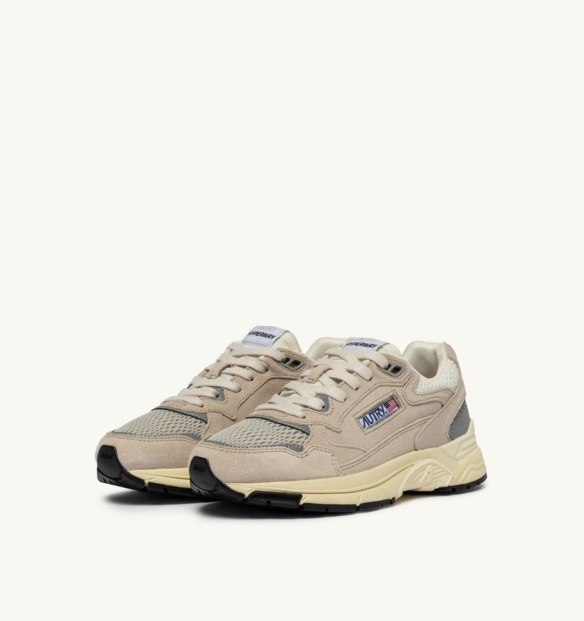 AUTRY HYPERWAY SNEAKERS IN SAND BROWN AND SILVER-TONE SUEDE AND MESH