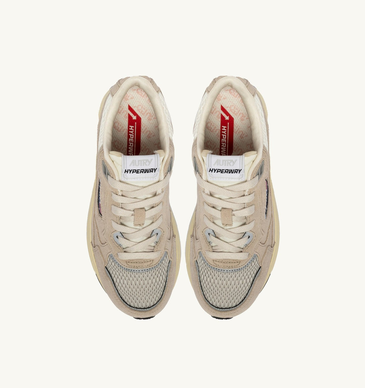 AUTRY HYPERWAY SNEAKERS IN SAND BROWN AND SILVER-TONE SUEDE AND MESH