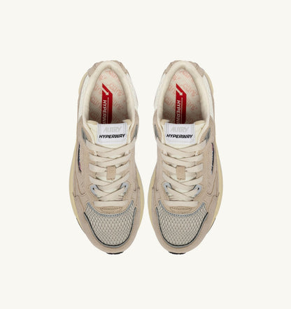 AUTRY HYPERWAY SNEAKERS IN SAND BROWN AND SILVER-TONE SUEDE AND MESH