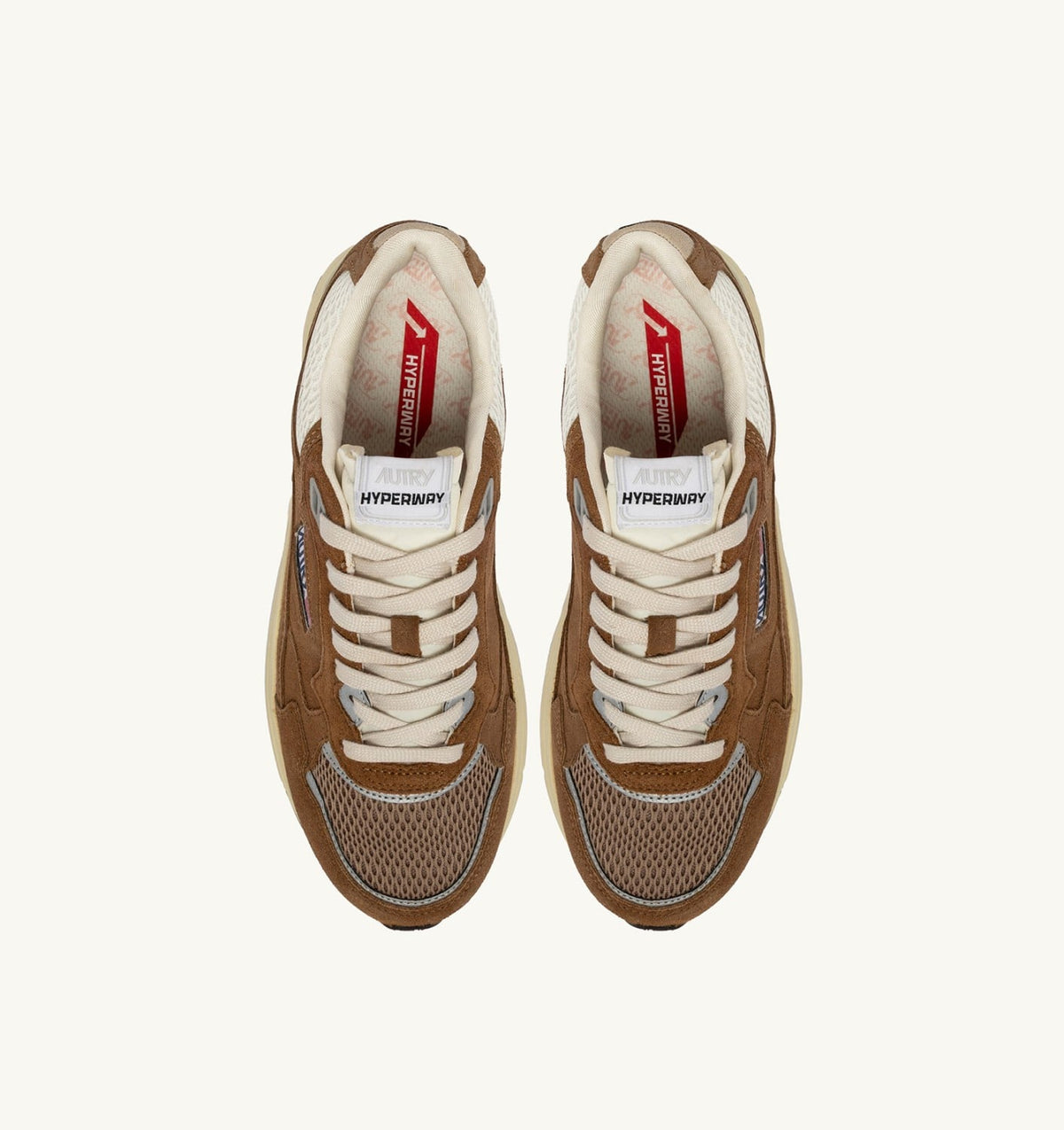 AUTRY HYPERWAY SNEAKERS IN CIGAR AND SILVER MESH AND SUEDE