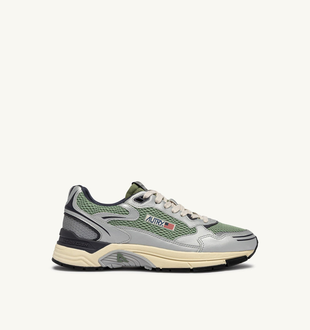AUTRY HYPERWAY SNEAKERS IN SILVER, TEA AND BLACKENED PEARL SYNTHETIC LEATHER AND MESH