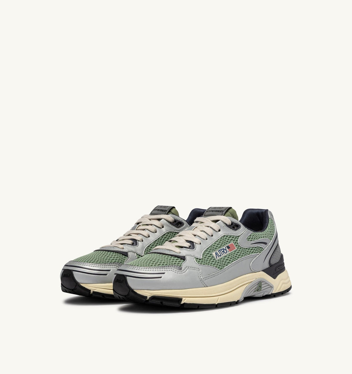 AUTRY HYPERWAY SNEAKERS IN SILVER, TEA AND BLACKENED PEARL SYNTHETIC LEATHER AND MESH