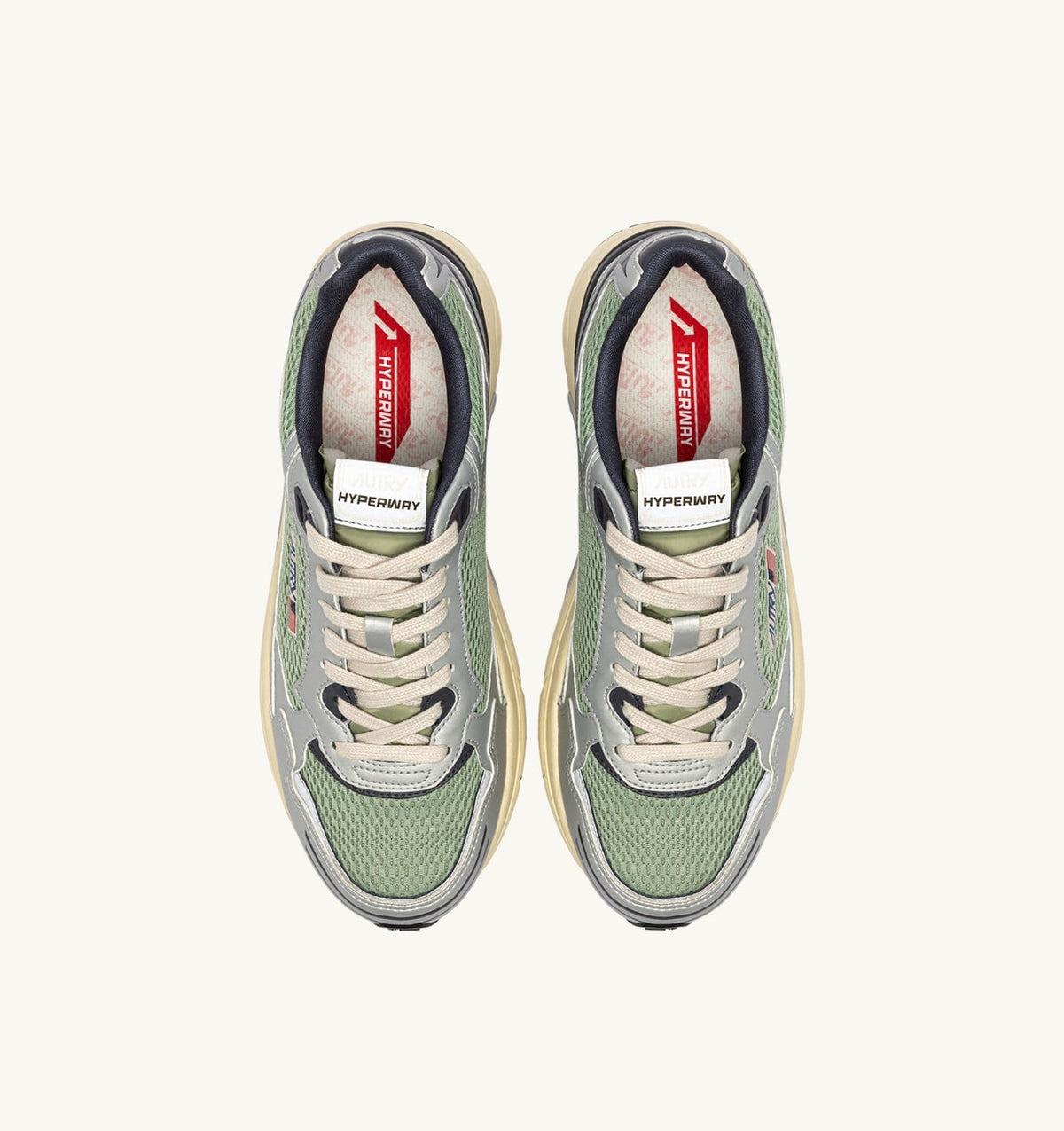 AUTRY HYPERWAY SNEAKERS IN SILVER, TEA AND BLACKENED PEARL SYNTHETIC LEATHER AND MESH