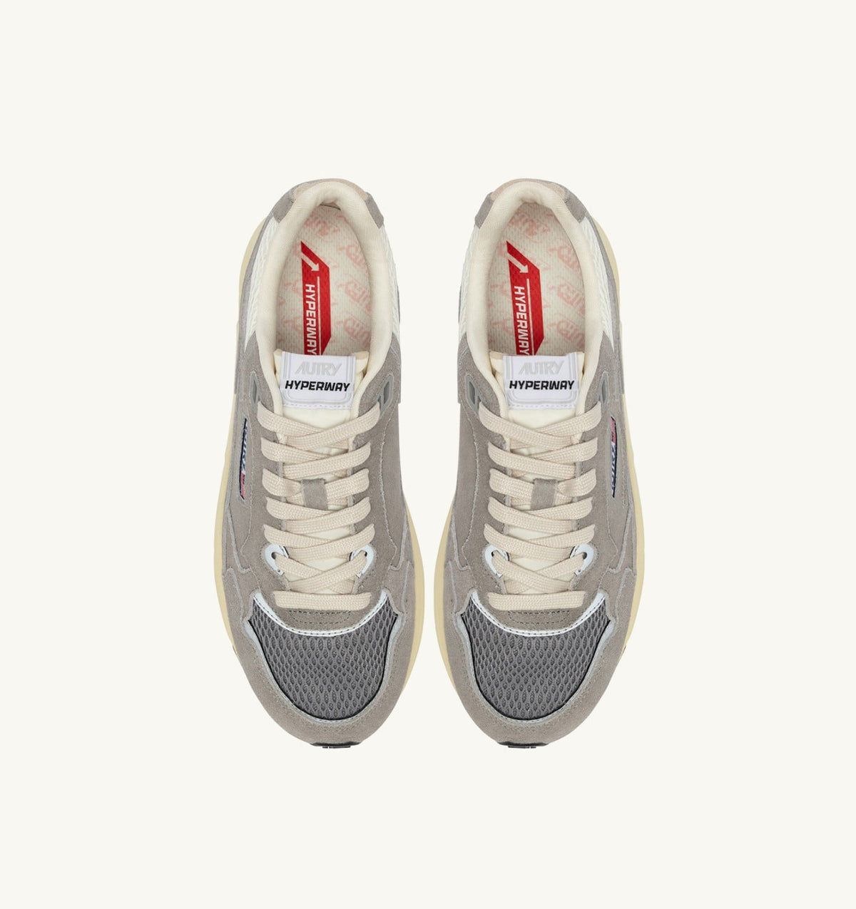 AUTRY HYPERWAY SNEAKERS IN MARSHMALLOW AND LEAD SUEDE AND MESH