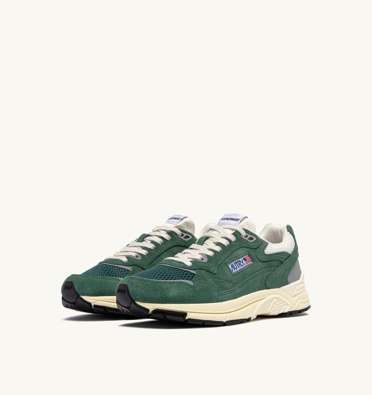 AUTRY HYPERWAY SNEAKERS IN MALACHITE AND SILVER MESH AND SUEDE