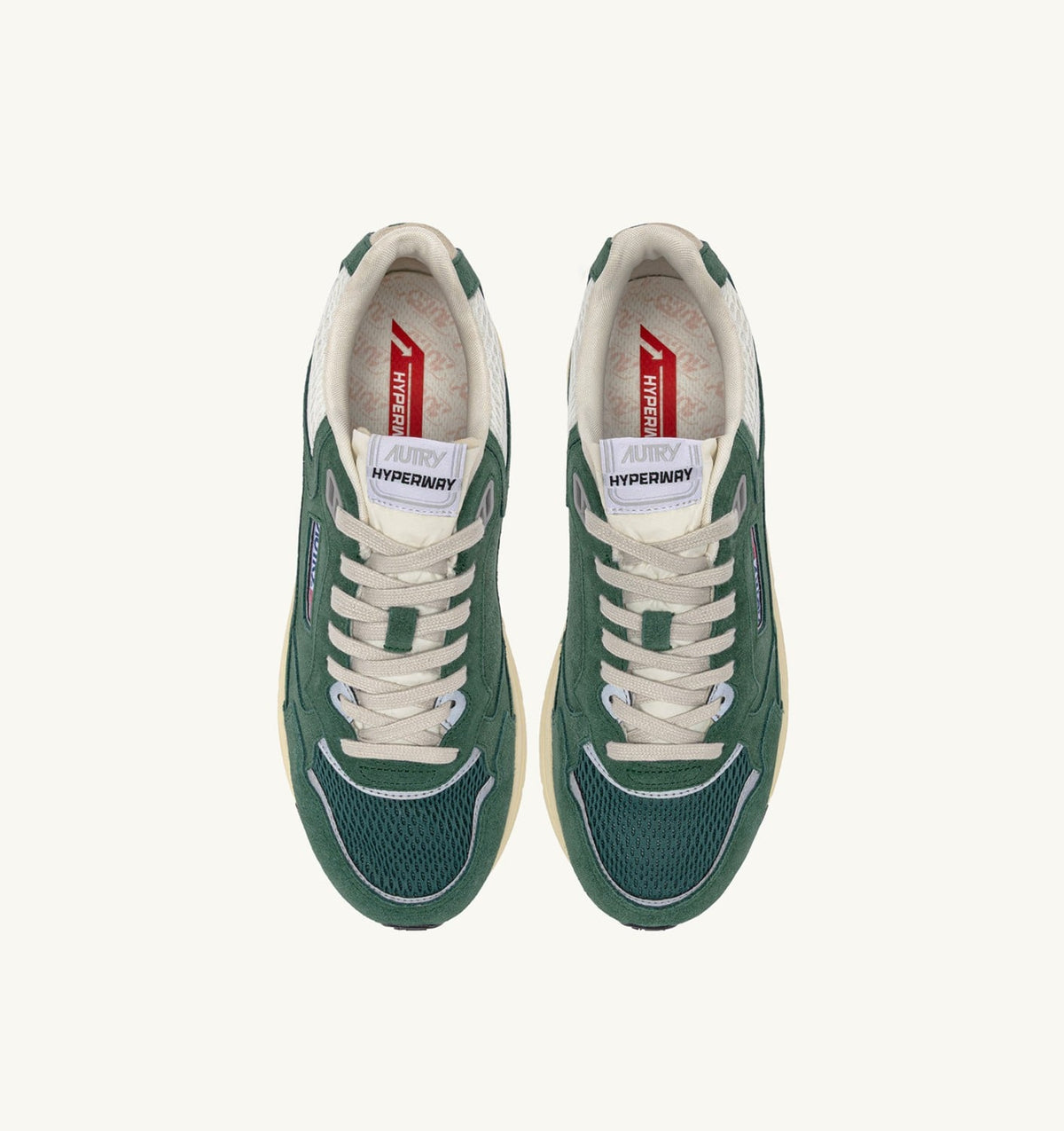 AUTRY HYPERWAY SNEAKERS IN MALACHITE AND SILVER MESH AND SUEDE