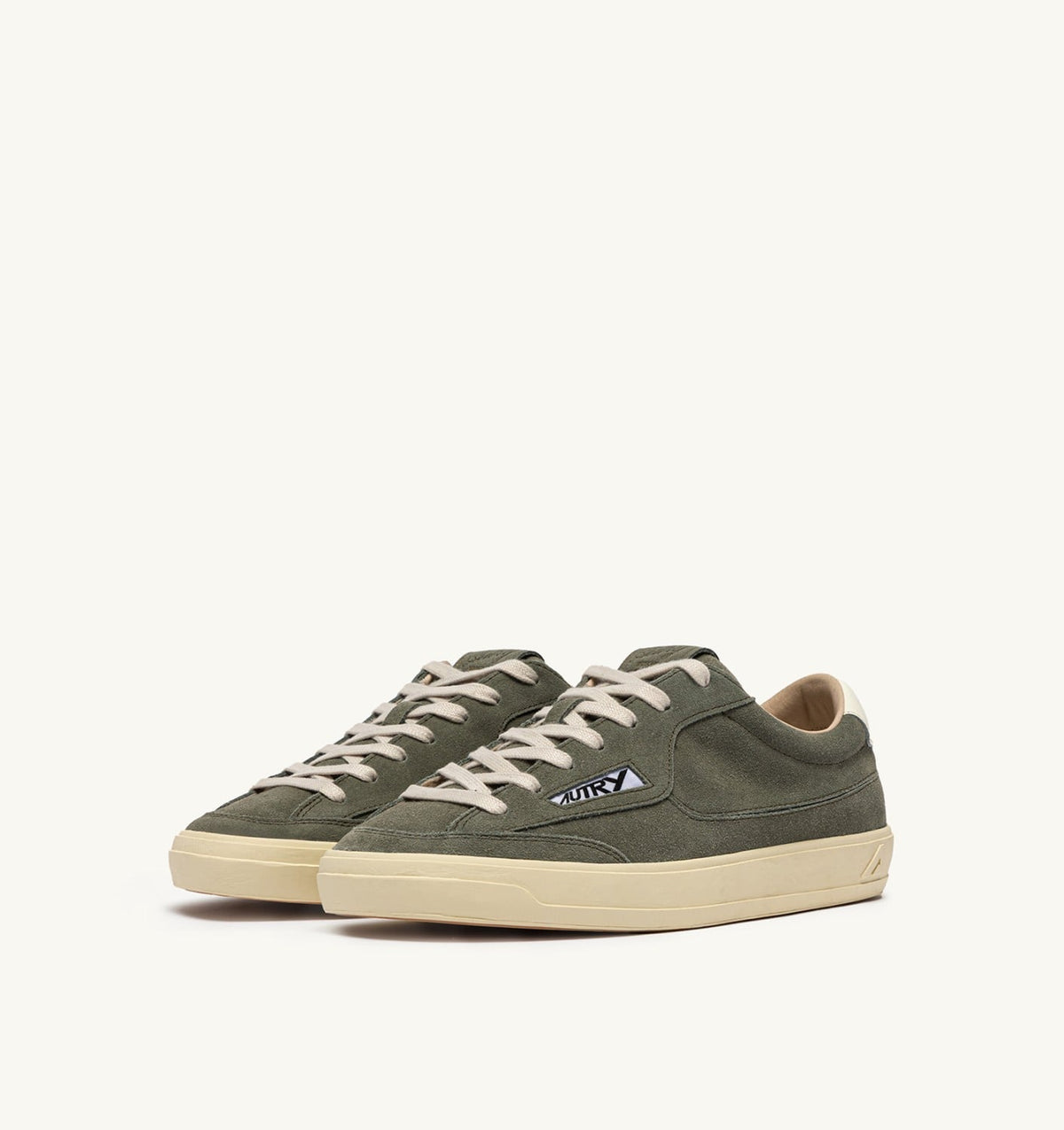 AUTRY WINDSCAPE LOW SNEAKERS IN SMOKED GREEN AND MARSHMALLOW SUEDE