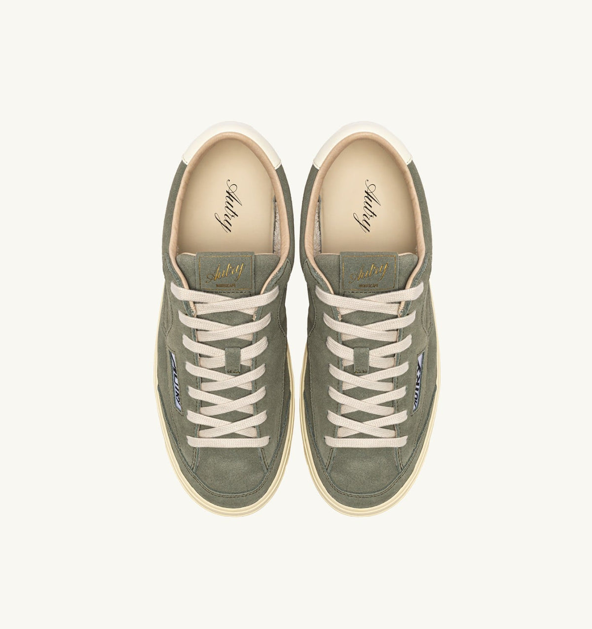 AUTRY WINDSCAPE LOW SNEAKERS IN SMOKED GREEN AND MARSHMALLOW SUEDE