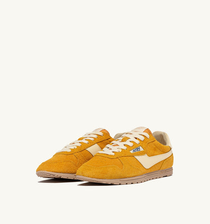 AUTRY SNEAKERS WINDSPIN IN SUEDE AND LEATHER COLOR MINERAL YELLOW AND RUTABAGA