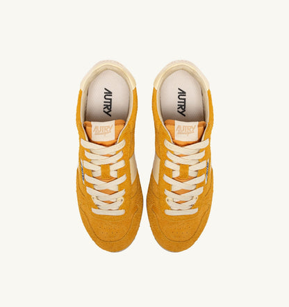 AUTRY SNEAKERS WINDSPIN IN SUEDE AND LEATHER COLOR MINERAL YELLOW AND RUTABAGA
