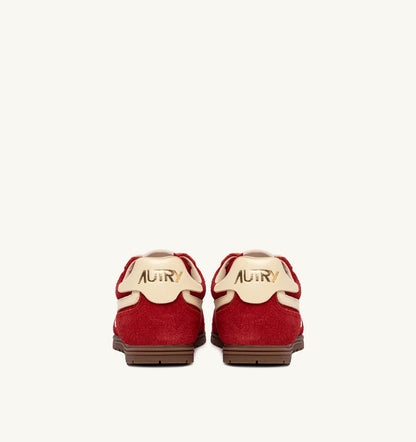 AUTRY WINDSPIN SNEAKERS IN RUBY AND RUTABAGA SUEDE AND LEATHER