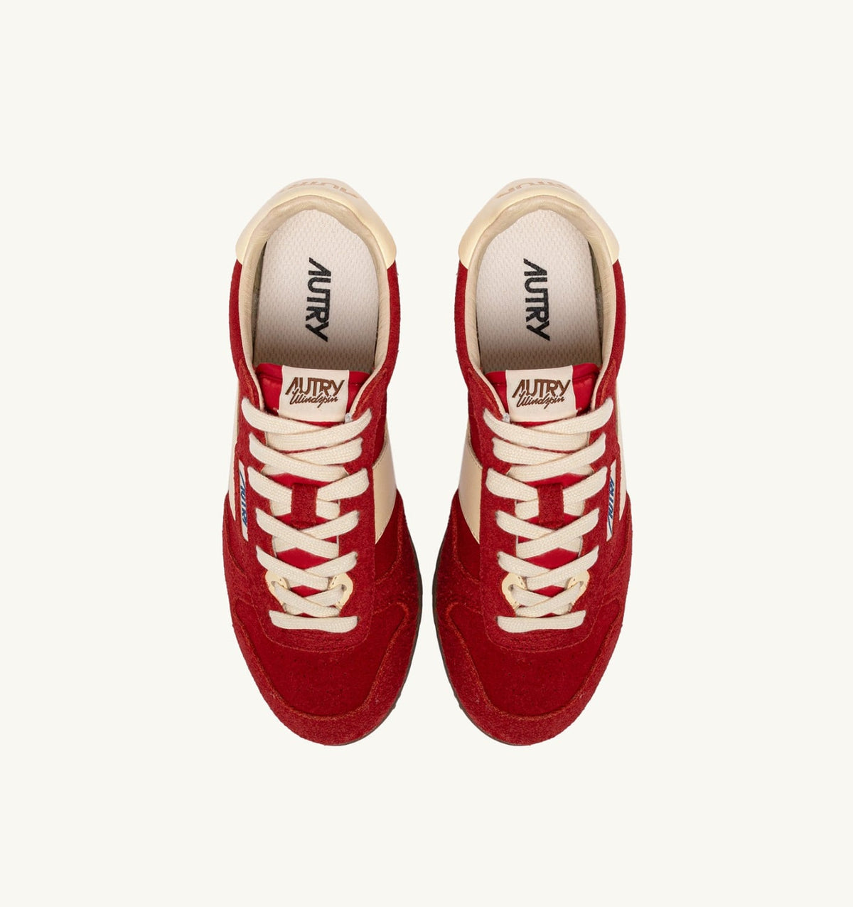 AUTRY WINDSPIN SNEAKERS IN RUBY AND RUTABAGA SUEDE AND LEATHER