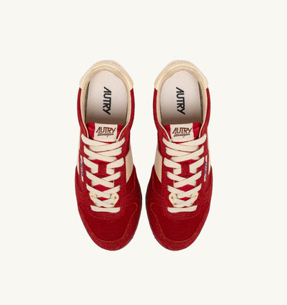 AUTRY WINDSPIN SNEAKERS IN RUBY AND RUTABAGA SUEDE AND LEATHER