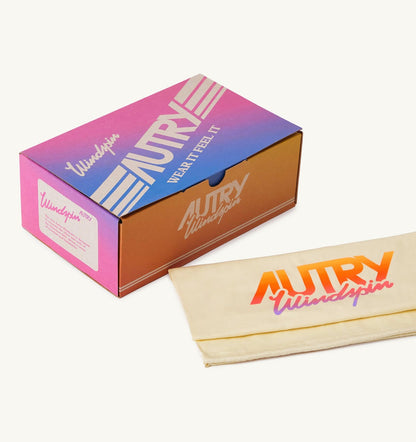 AUTRY WINDSPIN SNEAKERS IN RUBY AND RUTABAGA SUEDE AND LEATHER