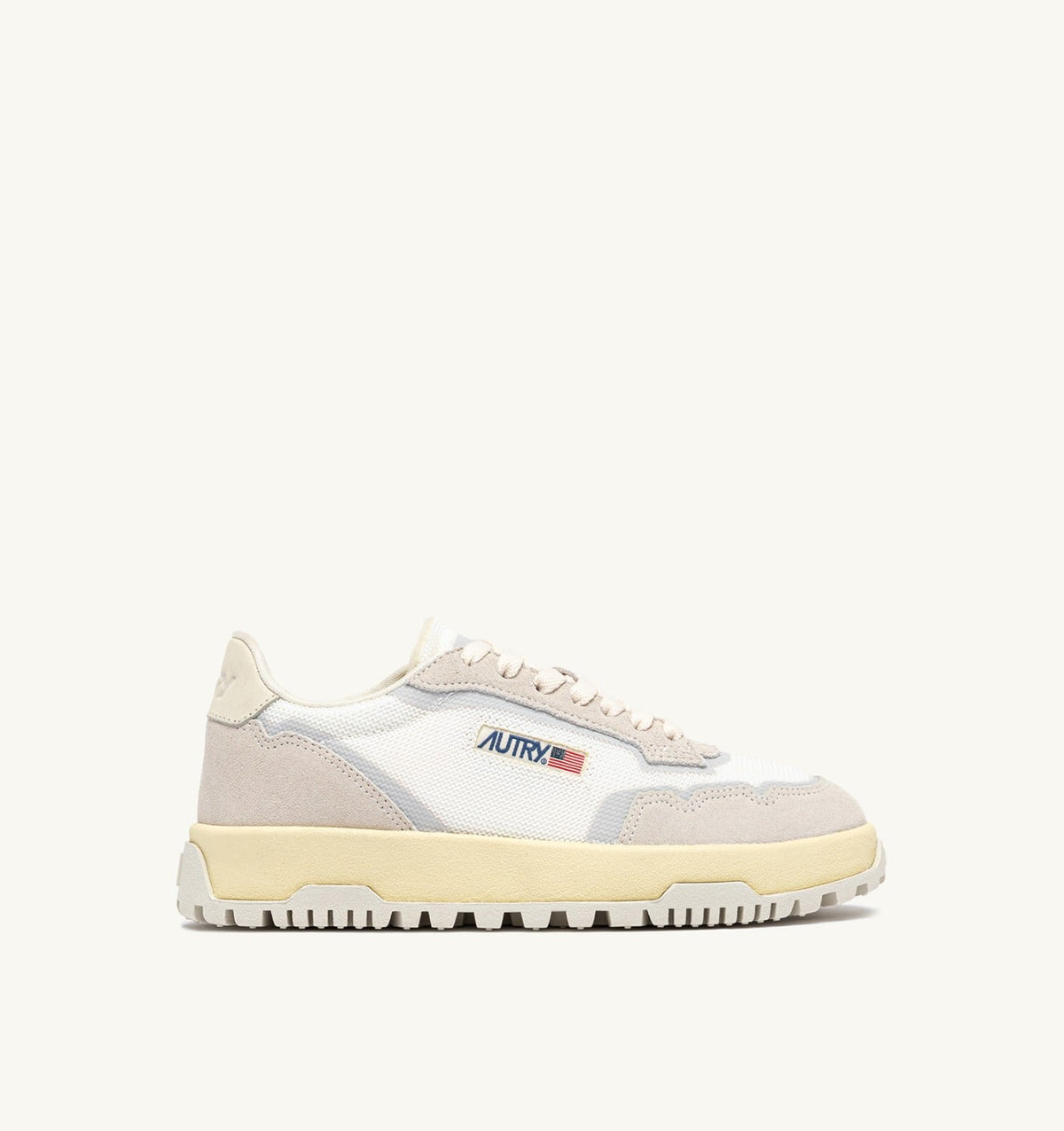 AUTRY WILDPACE LOW SNEAKERS IN WHITE AND MARSHMALLOW DRAGON MESH AND SUEDE