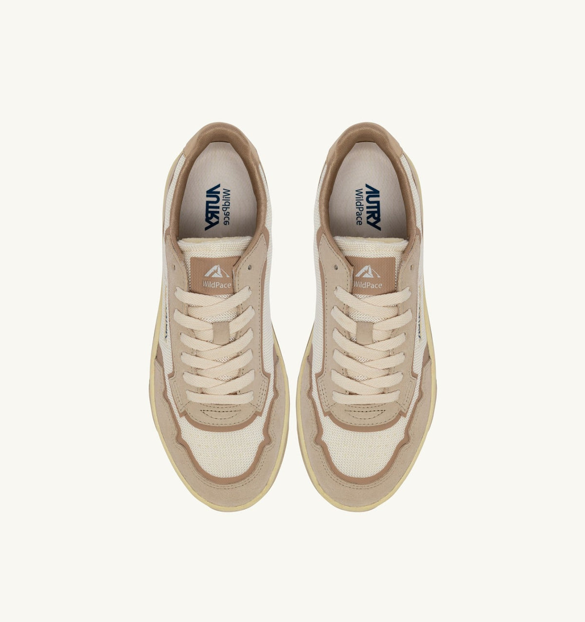 AUTRY WILDPACE LOW SNEAKERS IN WHISPER WHITE AND SAND DRAGON MESH AND SUEDE