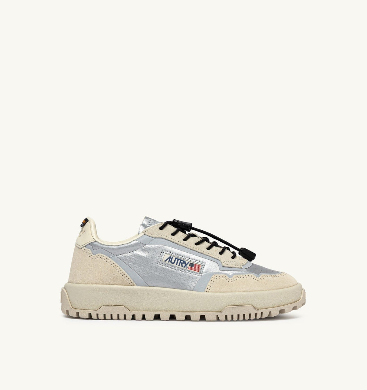 AUTRY WILDPACE LOW SNEAKERS IN WHITE AND SILVER FABRIC AND SUEDE