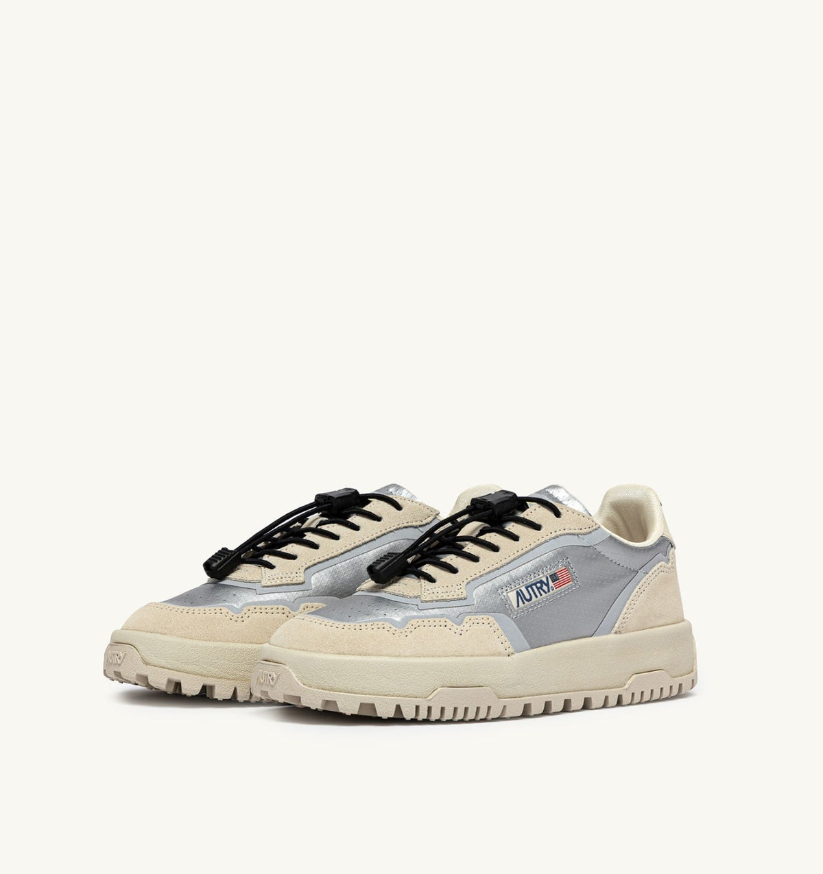 AUTRY WILDPACE LOW SNEAKERS IN WHITE AND SILVER FABRIC AND SUEDE