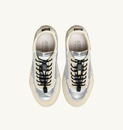 AUTRY WILDPACE LOW SNEAKERS IN WHITE AND SILVER FABRIC AND SUEDE