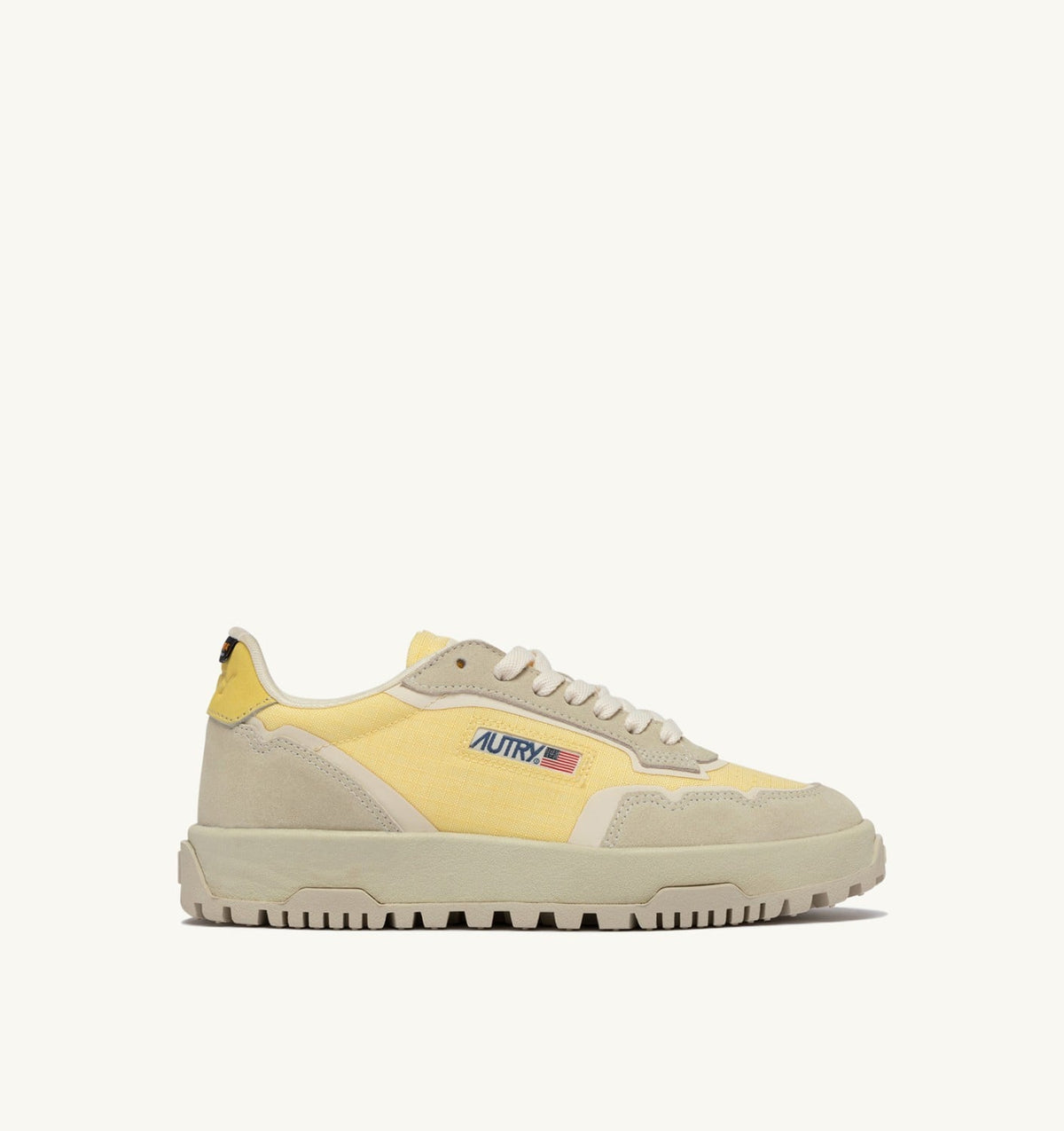 AUTRY WILDPACE LOW SNEAKERS IN WHITE AND LEMON MERINGUE CORDURA AND SUEDE