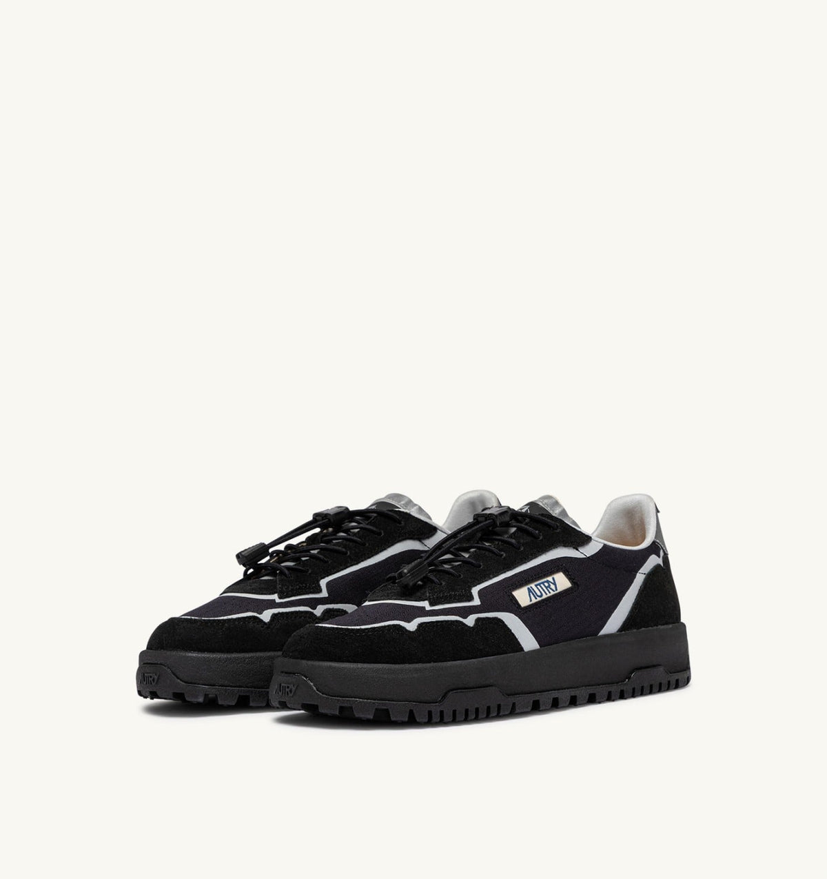 AUTRY WILDPACE LOW SNEAKERS IN BLACK AND SILVER RIPSTOP NYLON AND SUEDE