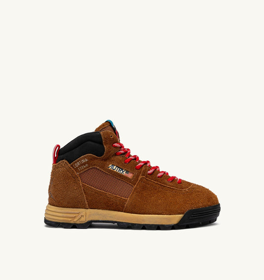 AUTRY MALGA CORTINA IN CHESTNUT AND FLAME SCARLET SUEDE