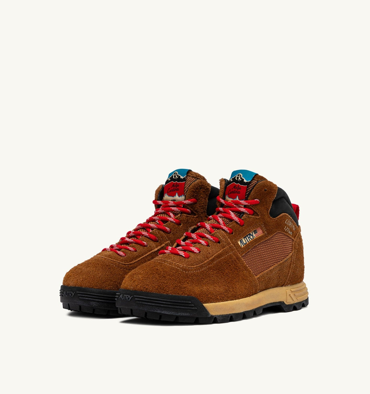 AUTRY MALGA CORTINA IN CHESTNUT AND FLAME SCARLET SUEDE