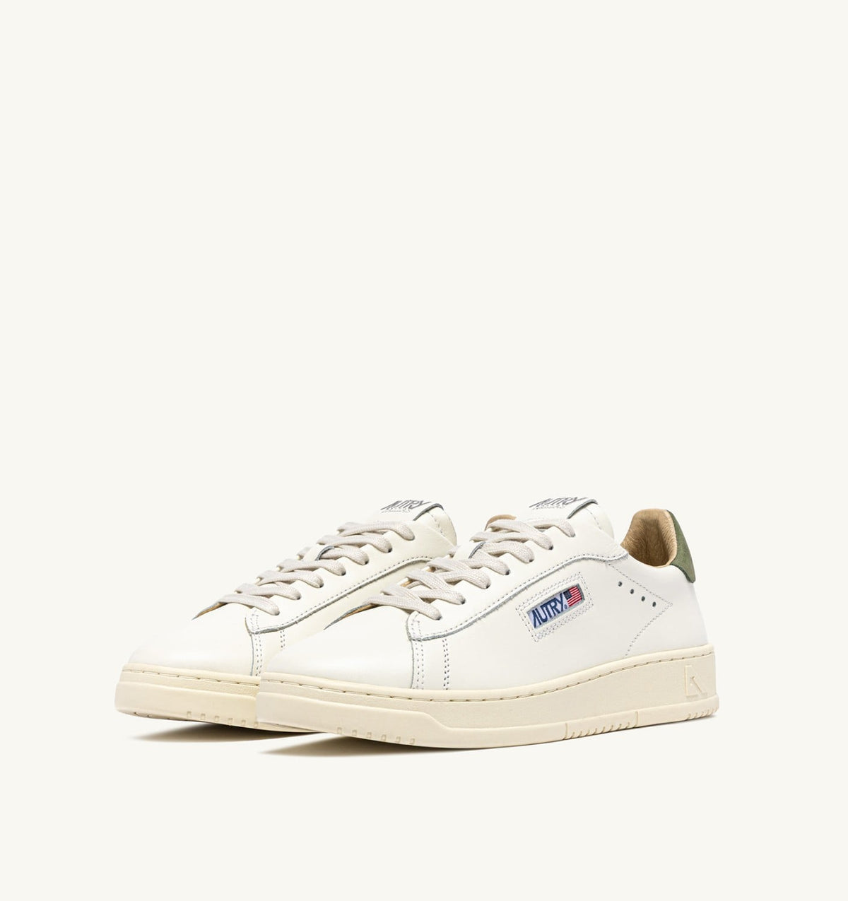 AUTRY DALLAS LOW SNEAKERS IN LODEN GREEN AND MARSHMALLOW LEATHER