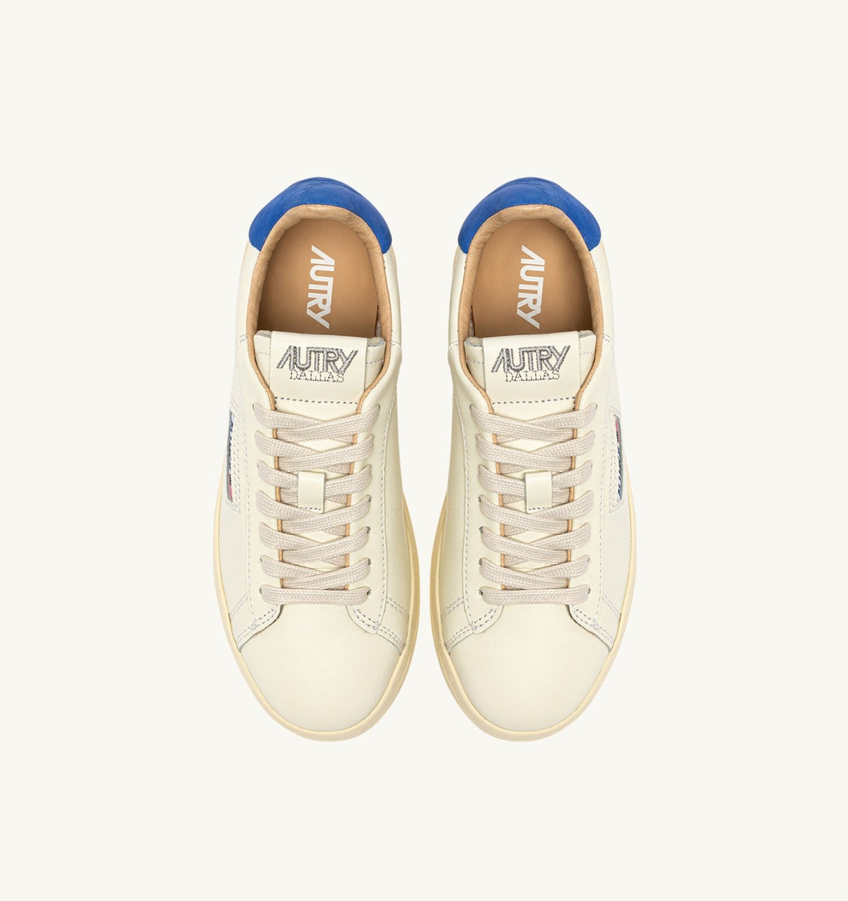AUTRY DALLAS LOW SNEAKERS IN MARSHMALLOW AND LAPIS BLUE LEATHER