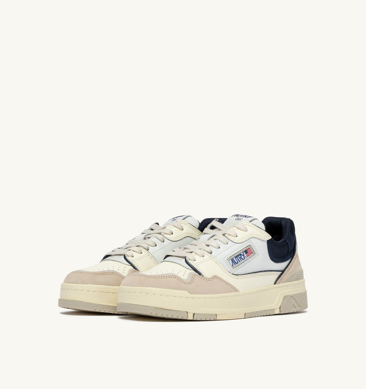AUTRY SNEAKERS CLC LOW IN WHITE SAND AND SPACE BLUE LEATHER AND SUEDE