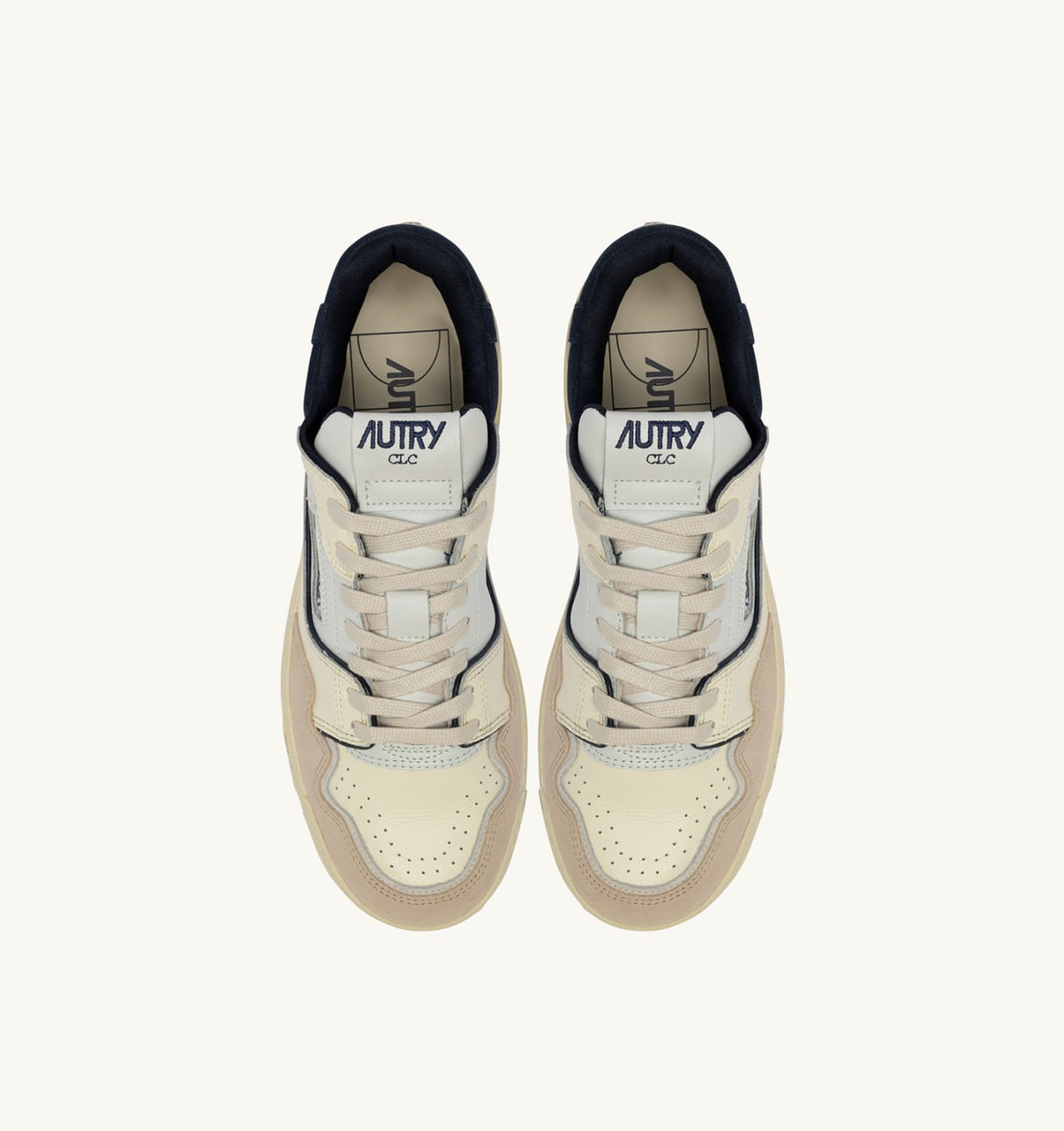 AUTRY SNEAKERS CLC LOW IN WHITE SAND AND SPACE BLUE LEATHER AND SUEDE