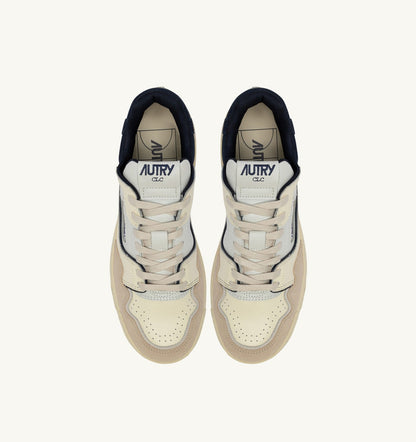 AUTRY SNEAKERS CLC LOW IN WHITE SAND AND SPACE BLUE LEATHER AND SUEDE