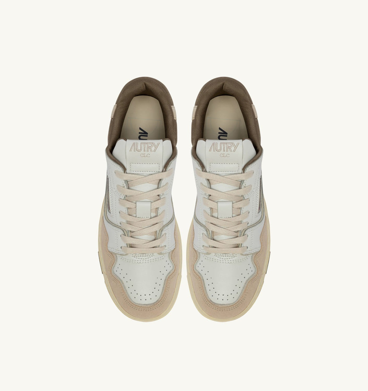 AUTRY SNEAKERS CLC LOW IN WHITE PELICAN AND COVERT GREEN LEATHER AND SUEDE